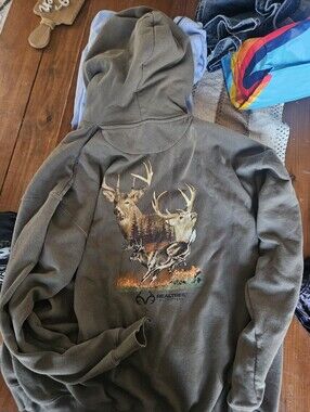 Realtree Olive Green Hooded Sweatshirt with Deer Graphic